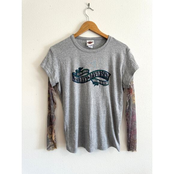 Harley Davidson Tops - Y2K Tattoo Sleeve Harley Davidson Long Sleeve Tee size Large